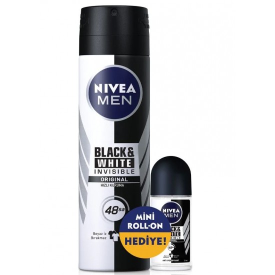 Nivea Men Black White Invisible Erkek Deodorant Sprey 150 Ml + Roll-On 25 Ml