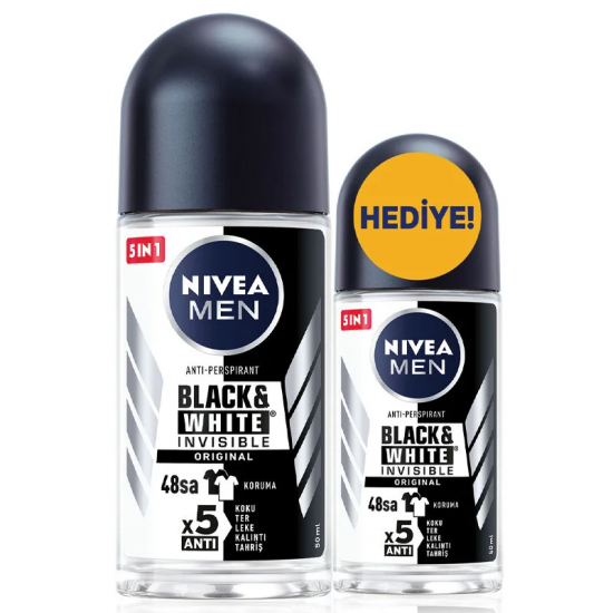 Nivea Men Black White Invisible Erkek Roll-On 50 Ml + Roll-On 25 Ml