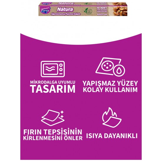 Parex Natura Ağartılmamış Hazır Kesilmiş Pişirme Kağıdı 10’lu Parex Natura Ağartılmamış Hazır Kesilmiş Pişirme Kağıdı 10’lu