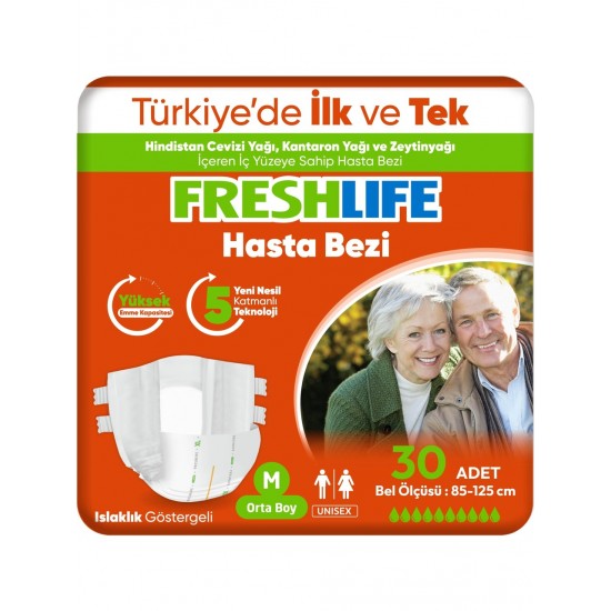 Freshlife Medium Beden Orta Boy Yetişkin Hasta Bezi 30 Adet Freshlife Medium Beden Orta Boy Yetişkin Hasta Bezi 30 Adet