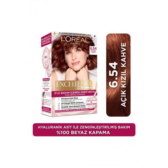 L'Oréal Paris Creme Saç Boyası 6.54 Açık Kızıl Kahve L'Oréal Paris Creme Saç Boyası 6.54 Açık Kızıl Kahve