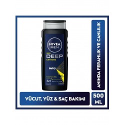 Nivea Men Erkek Deep Extreme Duş Jeli 500ML, 3'ü 1 Arada Komple Bakım, Vücut, Saç ve Yüz Için, Ferahlık Nivea Men Erkek Deep Extreme Duş Jeli 500ML, 3'ü 1 Arada Komple Bakım, Vücut, Saç ve Yüz Için, Ferahlık