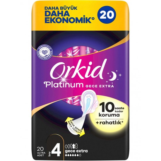 Orkid Platinum Gece Ekstra Hijyenik Ped 20 Adet No:4 Orkid Platinum Gece Ekstra Hijyenik Ped 20 Adet No:4