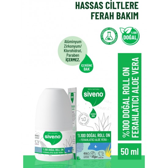 Siveno %100 Doğal Roll-On Aloe Vera Deodorant Bitkisel Lekesiz Vegan 50 ml