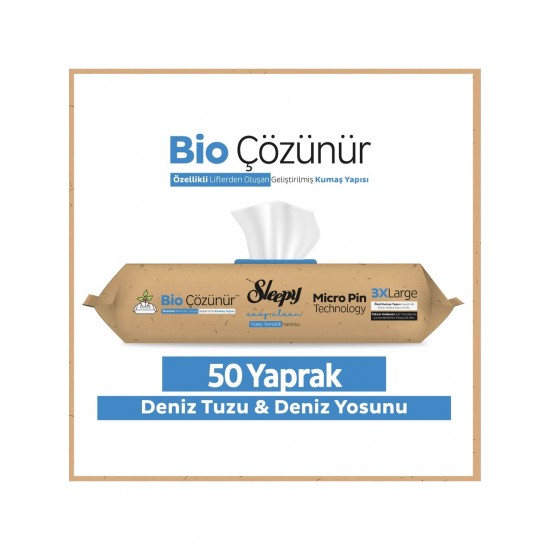 Sleepy Bio Çözünür Yüzey Temizlik Havlusu&Mendili Deniz Tuzu&Yosun 50 Yaprak Sleepy Bio Çözünür Yüzey Temizlik Havlusu&Mendili Deniz Tuzu&Yosun 50 Yaprak