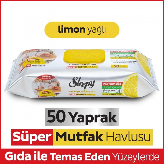SLEEPY MUTFAK YUZEY TEMIZLIK HAVLUSU LIMON 50 LI SLEEPY MUTFAK YUZEY TEMIZLIK HAVLUSU LIMON 50 LI