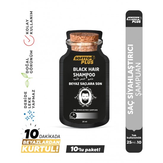 Softto Plus Black Hair Doğal Görünümlü Saç Siyahlaştırıcı Anında Etkili Şampuan Boya 25 mlX10 Adet Softto Plus Black Hair Doğal Görünümlü Saç Siyahlaştırıcı Anında Etkili Şampuan Boya 25 mlX10 Adet