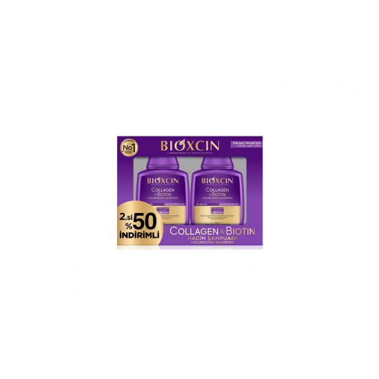 Bioxcin Collagen & Biotin Hacim Şampuanı | 2 x 300 ml | Ince ve Seyrek Saçlar Için | Sülfatsız | Saç Dökülmesine Karşı | Dolgunluk Etkili