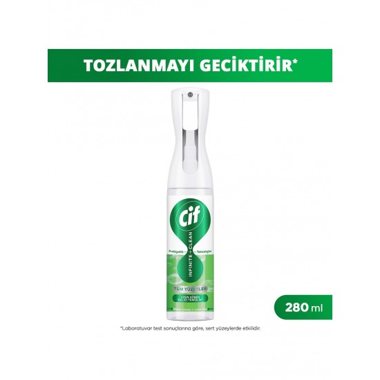 Cif Infinite Clean Doğal Probiyotikli Toz Tutmaz Sprey Tüm Yüzeyler İçin Misket Limonu ve Limon Otu 280 ml