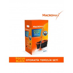 Macromax Focus Black Otomatik Temizlik Seti, Pedalsız Döner Sıkmalı 360 Başlıklı Mikrofiber Paspas