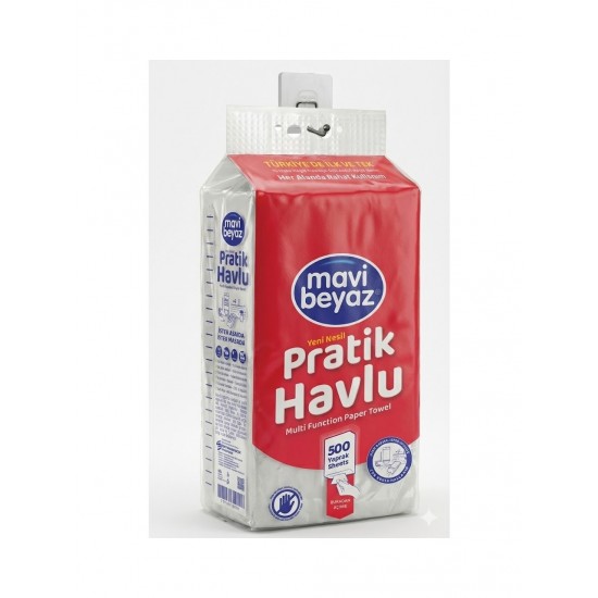 Mavi Beyaz Pratik Havlu 500 Yaprak - Yeni Nesil Çok Amaçlı Kağıt Havlu