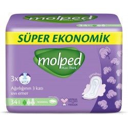 Molped Süper Ekonomik Maxi Thick Normal Günlük Ped (1 x 34 Adet) Molped Süper Ekonomik Maxi Thick Normal Günlük Ped (1 x 34 Adet)