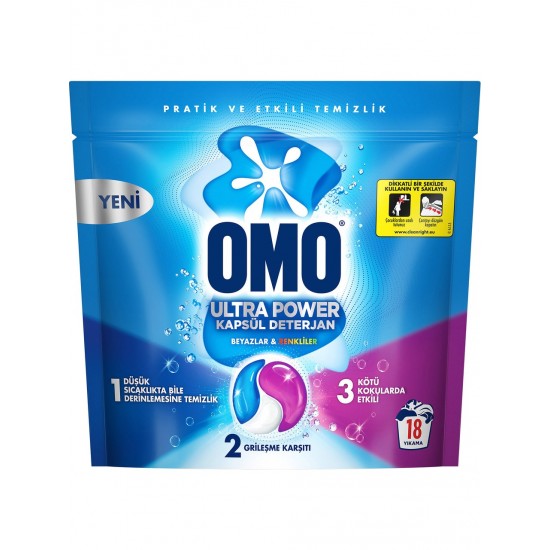 Omo Ultra Power Kapsül Çamaşır Deterjanı 18 Yıkama