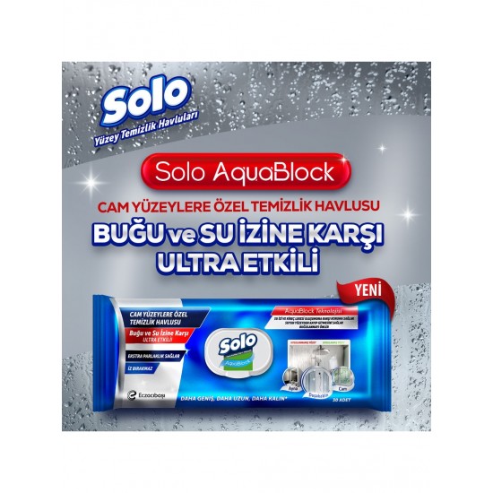 SOLO CAM TEMIZLEME MENDILI AQUA BLOCK 30 LU