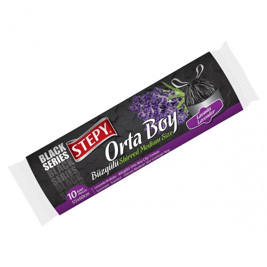 Stepy Black Seri Büzgülü Orta Boy Çöp Torbası (Lavanta) 10 Lu